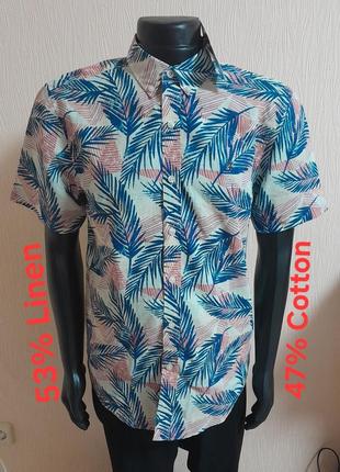 Шикарная рубашка с короткими рукавами лён/хлопок в тропический принт farah с биркой