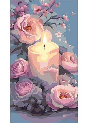 Картина за номерами " букет ніжних квітів зі свічкою" 50х25 см