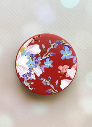Держатель для смартфона / планшета попсокет popsocket красный :: цветочный рисунок (принт 272)
