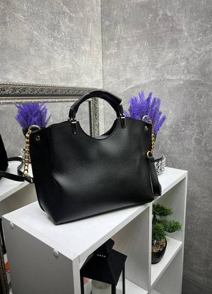 Жіноча стильна та якісна сумка з натуральної замші та еко шкіри чорна3 фото