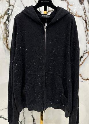 Тостовка в стилі balenciaga на молнії з капюшоном стразами чорна