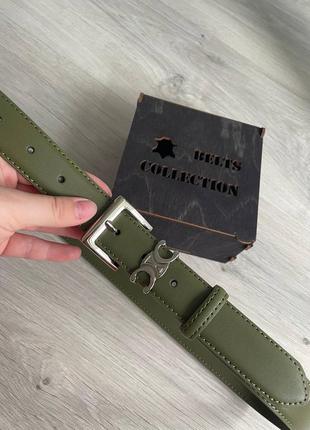 Ремень хаки 3см фабричный китайское серебро кожа + коробка, ремень кожаный серебро ремень джинсы брюки пояс из кожи в стиле celine сельсин пояс сельпин