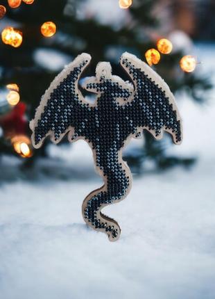 Елочная игрушка "черный дракон", бисером