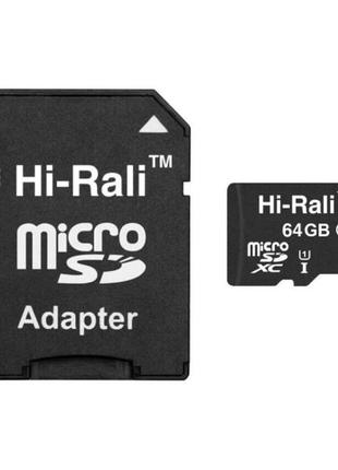 Картка пам'яті з адаптером hi-rali micro sdxc 64 gb uhs-1 class 10 чорний