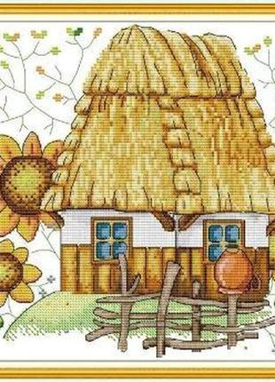 Набір для вишивання за нанесеною на канву схемою "sunflower cabin". aida 14ct printed 31*30 см