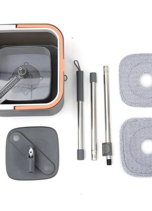 Швабра с бесконтактным отжимом и квадратным ведром 5,8 л, серая / швабра с самоотжимом...