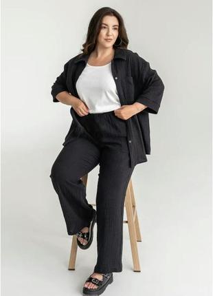 Лен вискоза черные льняные штаны высокая посадка