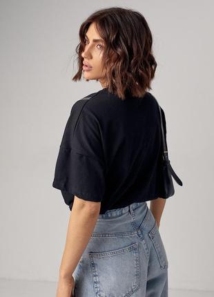 Женская футболка с принтом в виде корсета - черный цвет, l (есть размеры)3 фото