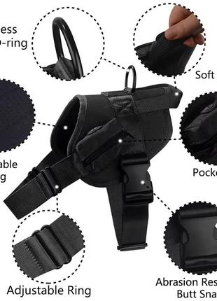 Тактична шлейка з ручкою для тренувань та прогулянок з відділенням під сміттєві пакети чорного кольору3 фото