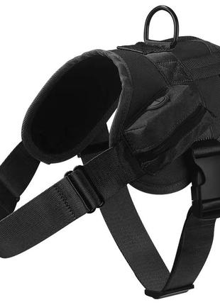 Тактическая шлея с ручкой для тренировок и прогулок с отделением под мусорные пакети черного цвета1 фото