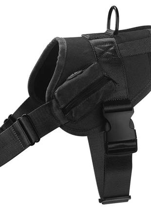 Тактична шлейка з ручкою для тренувань та прогулянок з відділенням під сміттєві пакети чорного кольору2 фото