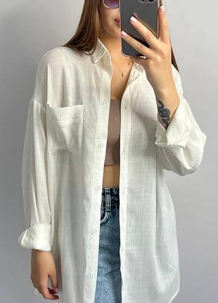 Жіноча сорочка рубашка біла з льону