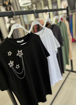 Футболка женская черная со стразами