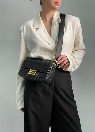 Сумка fendi baguette black leather bag3 фото