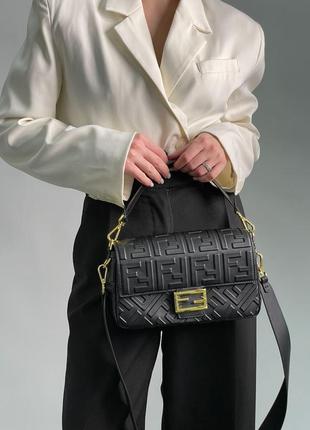 Сумка fendi baguette black leather bag2 фото