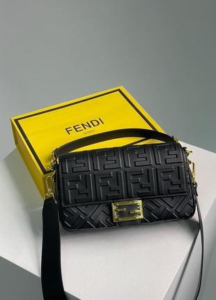 Сумка fendi baguette black leather bag