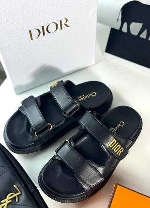 Черные кожаные шлепки в стиле christian dior