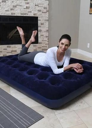 Матрац надувний двомісний avenli flocked air bed twin 191х99х22 см синій1 фото