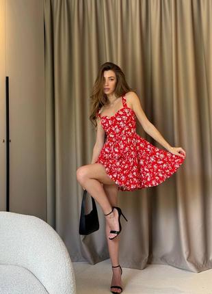 Платье штапель красная короткая