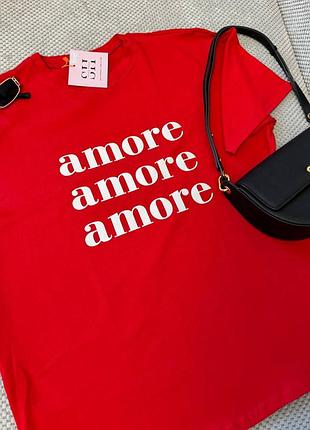 Женская базовая красная летняя футболка амур любовь love amore хлопок