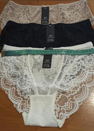 Женские кружевные трусики больших размеров, xl,  однотонные,беж, шампань,очень нежные.
