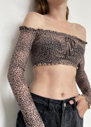 Полупрозрачный леопардовый топ сетка shein zara