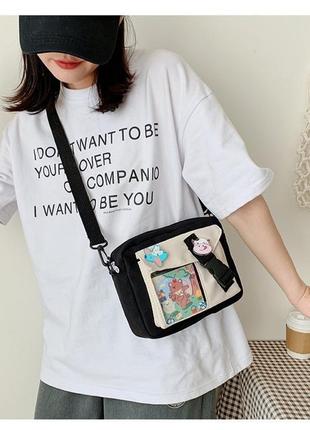 Сумка зі значками в стилі аніме, кавайная - чорна