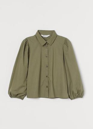 Хлопковая блузка рубашка с объемными рукавами  h&m