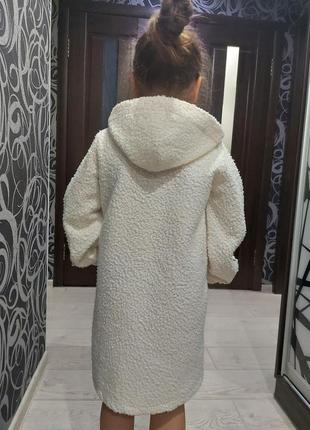 Пальто, кардиган тедди на молнии молочного цвета с жемчужинами 6-9 лет
