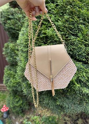 Розкішна соломяна сумка пляжна на море бежева оригінальна красива стильна плетена солома