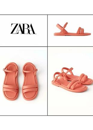 Супер удобные мягкие монохромные сандалии из экокожи zara оранжевые коралловые женские детские кожаные летние легкие босоножки для девочки