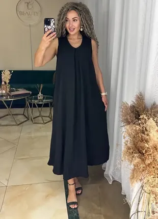 Плаття вільного крою без рукавів завдовжки максі креп жатка різні кольори