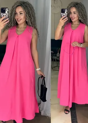 Плаття вільного крою без рукавів завдовжки максі креп жатка різні кольори