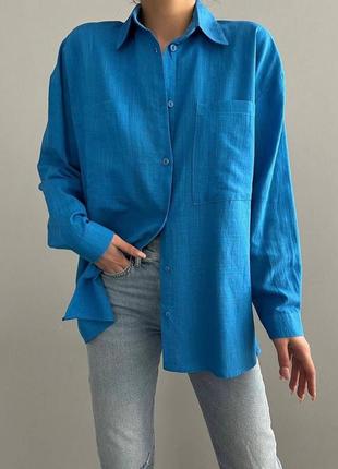 Рубашка из льна оверсайз удлиненная на пуговицах рубашка черная синяя зеленая легкая трендовая стильная