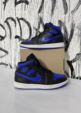 Кроссовки nike air jordan 1 hyper royal mid, оригинал, женские, датки, высокие, удобные, классика, повседневные, для города