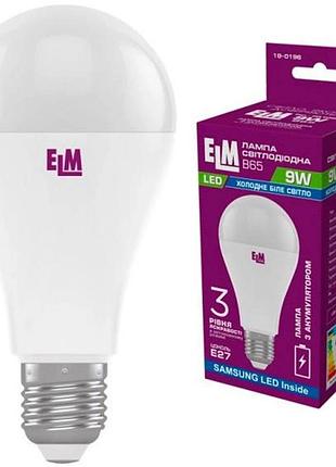 Світлодіодна лампа з акумулятором elm a65 9вт 880lm 4000k 220в e27 (18-0196)