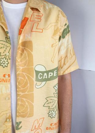 Мужская рубашка винтаж ретро стиль унисекс bershka размер с м вискоза хлопок летняя принт