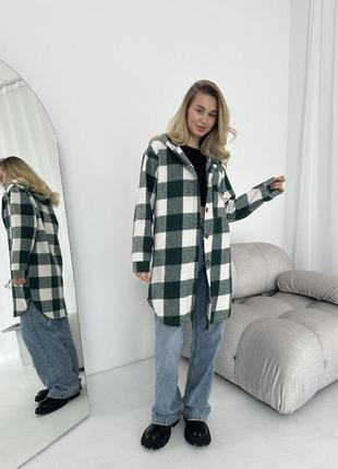 Трендова сорочка кардиган в  клітку з капюшоном