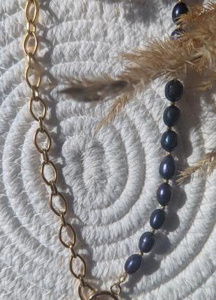 Ожерелье из натуральных черных жемчужин4 фото