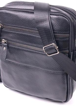 Стильна чоловіча сумка з натуральної зернистої шкіри 21398 vintage чорна стильна сумка для чоловіків