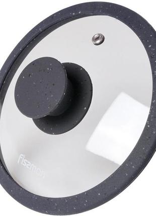 Крышка стеклянная fissman arcades ø28см с силиконовым ободом (темно-серый мрамор) кухонная крышка для посуды