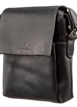 Сумка чоловіча матова shvigel 11173 шкіряна чорна стильна сумка для чоловіків