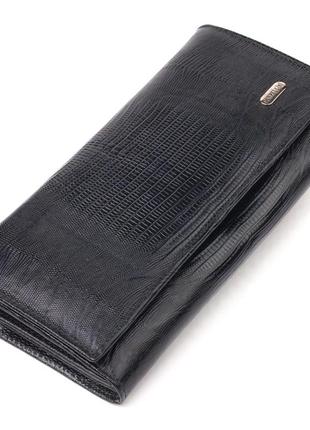 Привлекательный женский кошелек с монетницей из натуральной фактурной кожи canpellini 21527 черный стильный