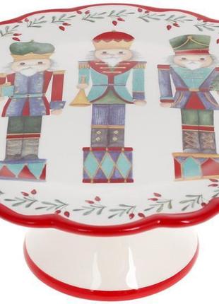 Підставка для торта "щескунчик" 21.6 см, кераміка, червоно-біла кухонна сервірувальна страва