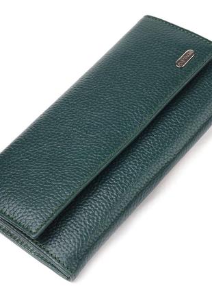Жіночий практичний гаманець із натуральної зернистої шкіри canpellini 21628 зелений стильний гаманець