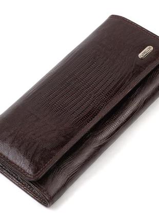 Гаманець жіночий із лакованої натуральної шкіри з тисненням canpellini 21708 коричневий стильний гаманець