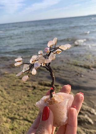 Дерево, бонсай из розового кварца и жемчуга ′эдем′