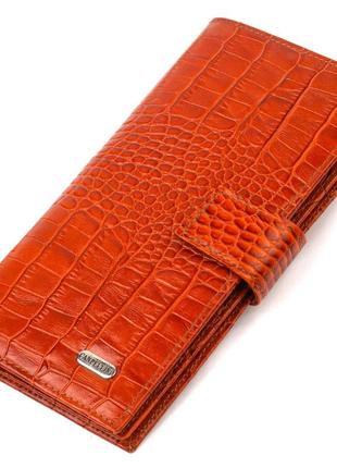 Лаковане вертикальне чоловіче портмоне з натуральної фактурної шкіри з тисненням під крокодила canpellini