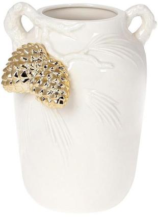 Ваза порцелянова "золоті шишки" 20.6 см, біла красива ваза для квітів