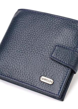 Практичный мужской кошелек из натуральной зернистой кожи canpellini 21879 синий бумажник кошелек для мужчин